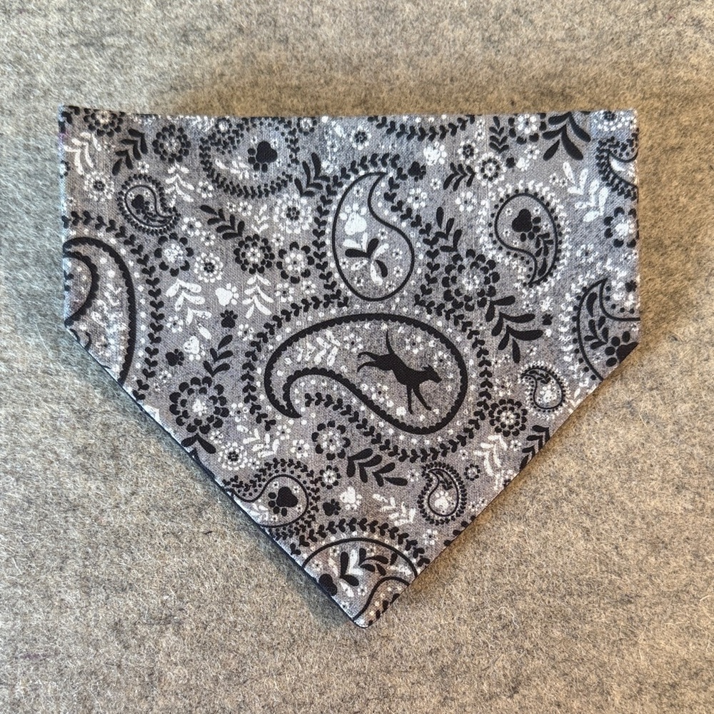 Paisley Scrunchie Dog Bandana with Black and Gray Design